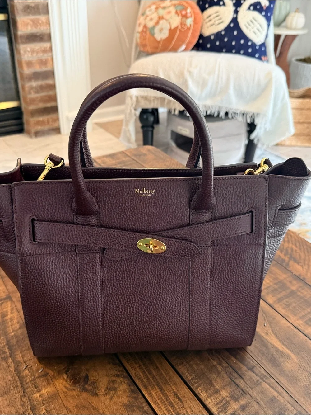 Mulberry Small Bayswater Leather Satchel in Plum